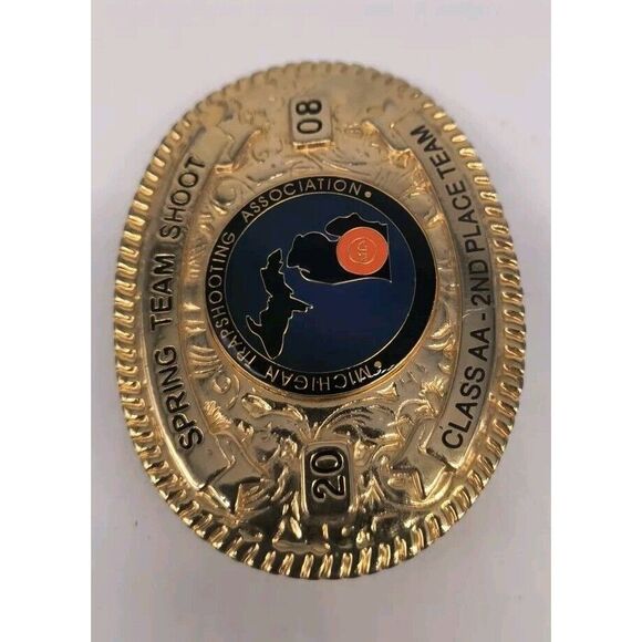 Custom Spring Team Shoot 2008 Class AA 2nd Place Team Gold Belt Buckle - Picture 2 of 8